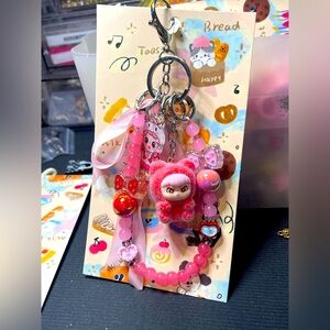 Pink Crybaby Anime K-POP Beaded Keychain with Cute Character Charm, Bagcharm
